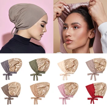 Uus Soft Modal Sisemine Hijab Mütsid Satiin Sees Moslemi Turban Müts Islami Underscarf Tie-Tagasi Kapoti India müts hijab femme musulman