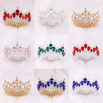 Barokk Crystal Vintage Royal Queen King Ring Tiaras Crown Suur Rhinestone Võistlused Kõnniteed Diadem Peapael Pulmad Juuksed Tarvikud