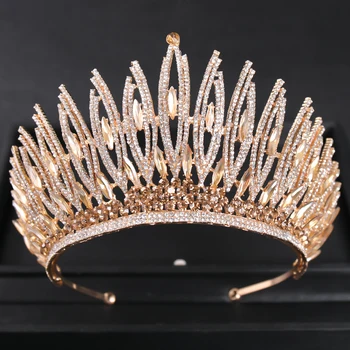 Luxury Crystal Kulla Värvi Suur Võra Tiara Kuninganna Naiste iludusvõistlus Kõnniteed Kroonid Tiaras Pulmad Pruudi Juuksed Ehted Tarvikud