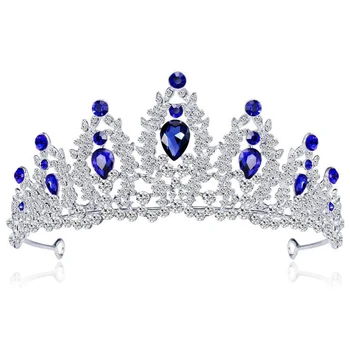 KMVEXO Barokk Hõbedane Värv Sinine Kristall Pulm Tiara Brides Peapael Pruudi Rhinestone Võistlused Tiaras ja Kroonid Juuksed Ehted