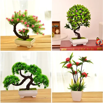 Kodu simulatsiooni plastikust pottidesse kunstlikku lille väike bonsai teenetemärgi elutuba siseruumides tee tabel veini kabinet teenetemärgi