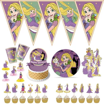 Anime Tangled Rapunzel Teema Poole Asjade Lauanõud Paber Cup Plaat Salvrätiku Lipu Baby Shower Õhupallid Sünnipäeva Teenetemärgi