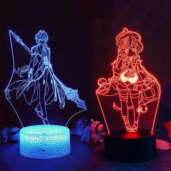 3D Genshin Mõju, 7 Värvid Night Light Mäng Arvandmed Eula Hu Tao Akrüül Mudel Touch LED Öö Lambi Mänguasjad Lastele Kingitus