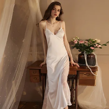 Valge Mood Seksikas Lounge Pits Nightgowns Naine Negližee Naiste Kleit Pikk Pool Silma Segast Äärmiselt Seksikas Nightgowns Must FG485