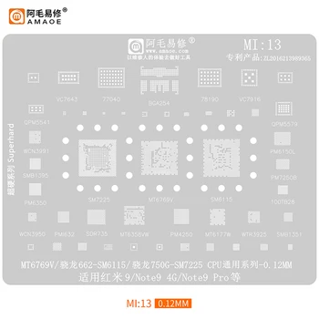 MI13 BGA Reballing Šabloon Jaoks Xiaomi Redmi 9 Note9 CPU PM6350 PM4250 SM7225 PM7250B WCN3991 MT6769V MT6358VW 77040 78190 PA IC