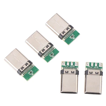 5tk USB-3.1 Type-C-Liides 24 Nööpnõelad Mees / Naine Pistikupesa Pistikupesa Adapter Solder Wire & Cable 24 Sõrmed Toetada PCB Pardal