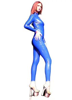 Naine Faux PVC Nahk Jumpsuits Body Shape Tõmblukk Avatud Jalgevahe Bodysuit Pikad Varrukad Straightjacket Seksikas Tants Cosplay Catsuit