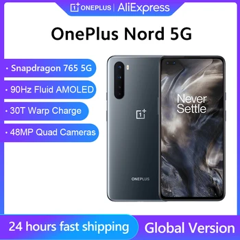 Globaalne Versioon OnePlus Nord 5G Nutitelefon 6.44 tolline 90HZ AMOLED Snapdragon 765G Okta Core 48MP Quad Sulatada 4100mAh Mobiilne Telefon