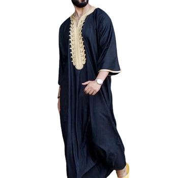 Moslemi Mehed Jubba Thobe Pikad Varrukad Islami Riided Tikandid V-Kaeluse Jaoks Kimono Pikk Rüü Abaya Kauhtana Dubai Araabia Lahtine Kleit Särk