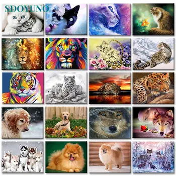 SDOYUNO 5d DIY Diamond Maali Loomade kass Mosaiik Diamond Tikandid Maali Koera lõvi Risti Ctitch Komplekt 20 Muster Seina Kleebis