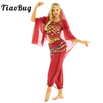 Naiste kõhutants Kostüüm Riided Karneval Egiptus India Tantsu Kleit Sari Set Laternate Varrukad Münte Top Haaremi Püksid