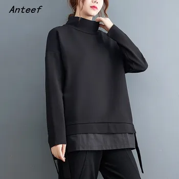 Anteef pikk varrukas, must puuvillane sügis-talv-korea fashion tshirt vintage tee t-särk vabaaja top naiste 2022 t-särgid, riided