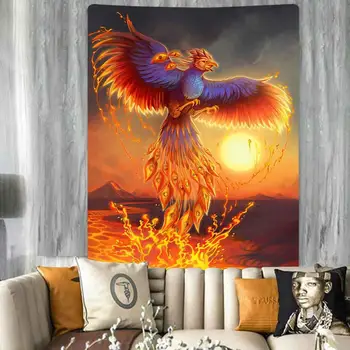 Hiina stiilis tekk, suur vaip, Värv päikeseloojangut dragon phoenix totem seina riputamise bohemian tekk home decor vaip, makramee