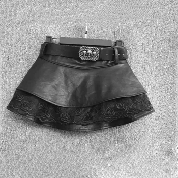 PU Nahast Seelik Organza Segast Must Vintage Mini Madal Vöökoht Seksikas Naiste Seelikud Punk Kolju Vööga Seelik Y2K Streetwear Põhjad